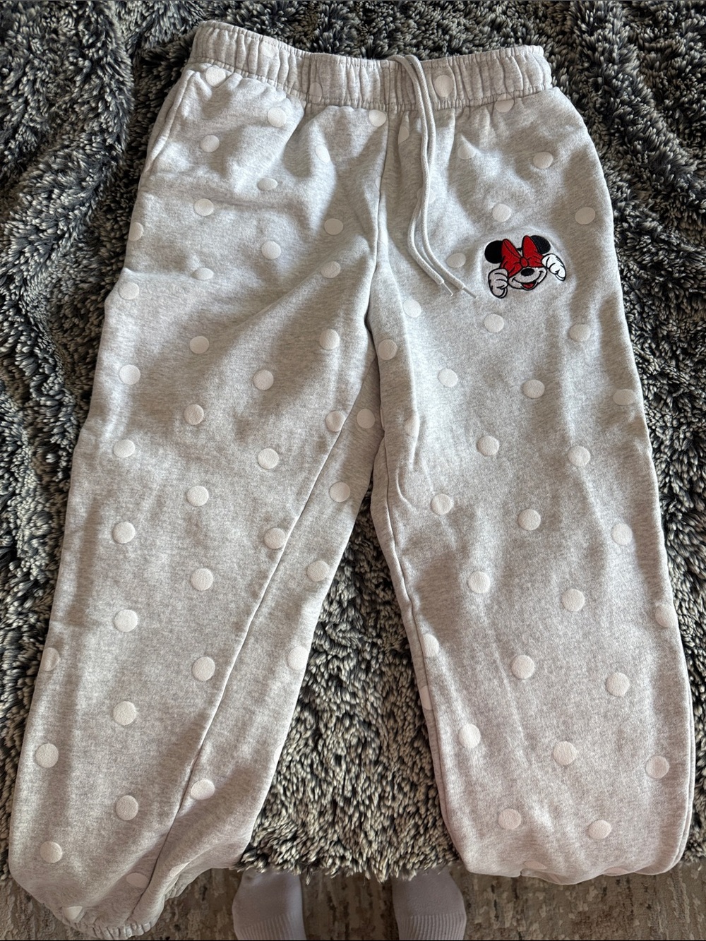 Gray Polka Dot Sweatpants with Red Character Accent